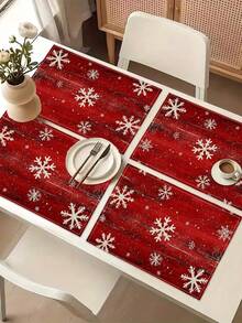 1pc Christmas Snowflake Pattern Printed Linen Table Runner, Placemat, Suitable For Holiday, Party, Birthday, Dinner, Kitchen Dining Table Decor, Shoe Cabinet Storage Cabinet Cover, All Season Room Decor, Home Textile Decor Table Runner, Placemat - Multicolor - View 4