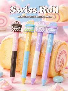 1/4pcs Swiss Roll Cake Fragrance Stress Relief Clickable Neutral Pens, Cute Dessert Shaped Rotating Stress Relief Pens, ST Tip Quick-Dry Ink Student Exam Practice Planner Stationery, Office And Study Supplies - Sets - View 9