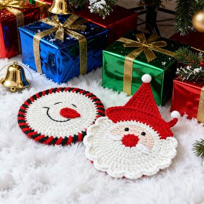 10 piezas Posavasos de ganchillo hechos a mano para Navidad, lindos tapetes de taza tejidos, almohadilla aislante para mesa para café, té y taza, regalo de decoración navideña para niñas, pequeño regalo de cumpleaños de invierno y vacaciones, decoración de escritorio y mesa