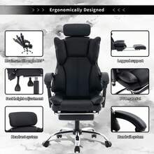 High Back Ergonomic Office Chair With Footrest, Adjustable Reclining PU Leather Computer Desk Chair With Headrest & Lumbar Support For Home Gaming Work - Black - View 8