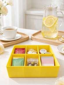 1 pieza Caja para bolsas de té de 6 compartimentos, contenedor de almacenamiento dividido multifuncional para cápsulas de café y bolsas de té, organizador de exhibición de escritorio para la sala de estar, opción de regalo exquisita, caja de almacenamiento para encimera del hogar - Multicolor - Ver 3