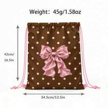 Drawstring Bag - Cute Coffee Brown Bow Print - Suitable For School, Sports, Travel And Toy Storage - Sports, Fitness, Swimming, Travel Backpack - Drawstring Sports Bag - View 3