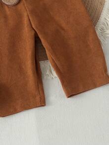 1pc Baby Girl Cute Multi-Color Casual Brown Bear Doll 3D Bow Corduroy Overalls Thin Spring/Autumn - Khaki - View 7