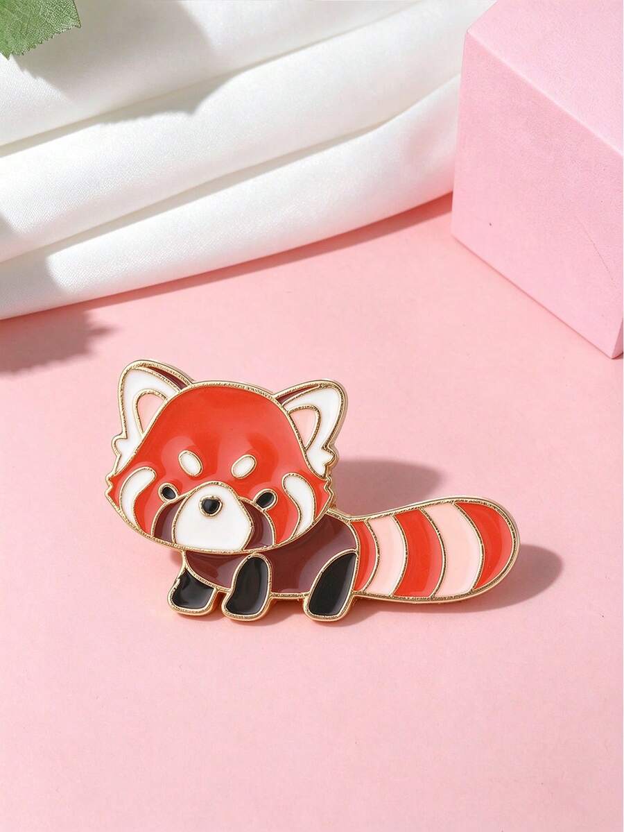1 Pc Cute Red Panda Enamel Pin, Cartoon Lesser Panda Lapel Brooch, Gold Rim Animal Badge For Backpack Jacket Clothing Decoration Gift