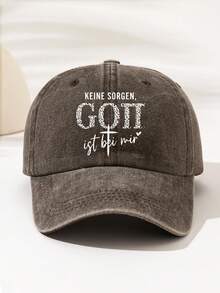 1pc Fashionable Adjustable Washed Baseball Cap, Suitable For Camping, Travel, Party And Fitness, Fit For Various Outdoor Activities, Printed With "KEINE SORGENGON" Pattern And Text, Elegant And Versatile, Perfect For Camping And Casual Wear, Great Gift For Family And Friends - Washed Cap - View 9