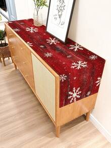 1pc Christmas Snowflake Pattern Printed Linen Table Runner, Placemat, Suitable For Holiday, Party, Birthday, Dinner, Kitchen Dining Table Decor, Shoe Cabinet Storage Cabinet Cover, All Season Room Decor, Home Textile Decor Table Runner, Placemat - Multicolor - View 5