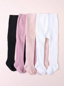 4pcs Pack Girls Elastic Tight Knit Patterned Tights, Soft & Elegant - Multicolor - View 2
