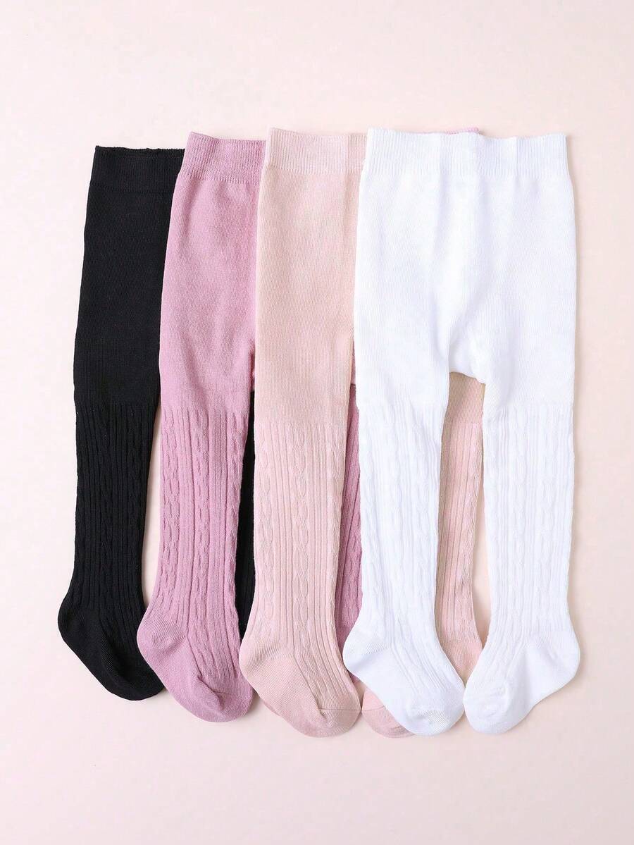 4pcs Pack Girls Elastic Tight Knit Patterned Tights, Soft & Elegant