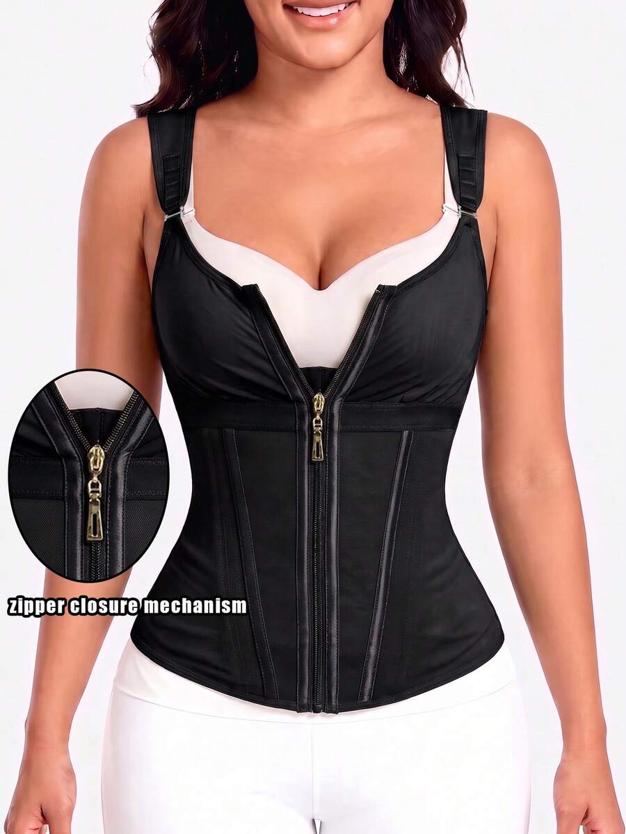 Women's Waist Cincher Belt High Compression Shapewear Double Compression Vest-Style Bra Waist Trainer - Black - View 1
