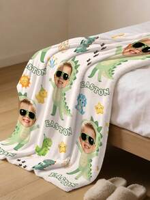1pc Personalized Photo Blanket, Custom Photo Blanket, Dinosaur Print, Personalized Photo Memorial Blanket, Suitable For Bed/Sofa/Indoor/Outdoor, Custom Christmas Gift, Friend Gift, Family Gift, Birthday Gift, Wedding Gift, Gift For Friends, Gift For Her, Gift For Girlfriend, Gift For Mom/Dad - Style 1 - View 4