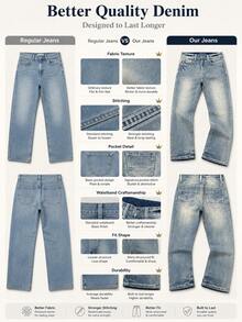 Jeans rectos de estilo Y2K vintage lavados para hombre, con costuras de contraste, estilo streetwear retro americano, bolsillos y efecto desgastado - Celeste - Ver 6
