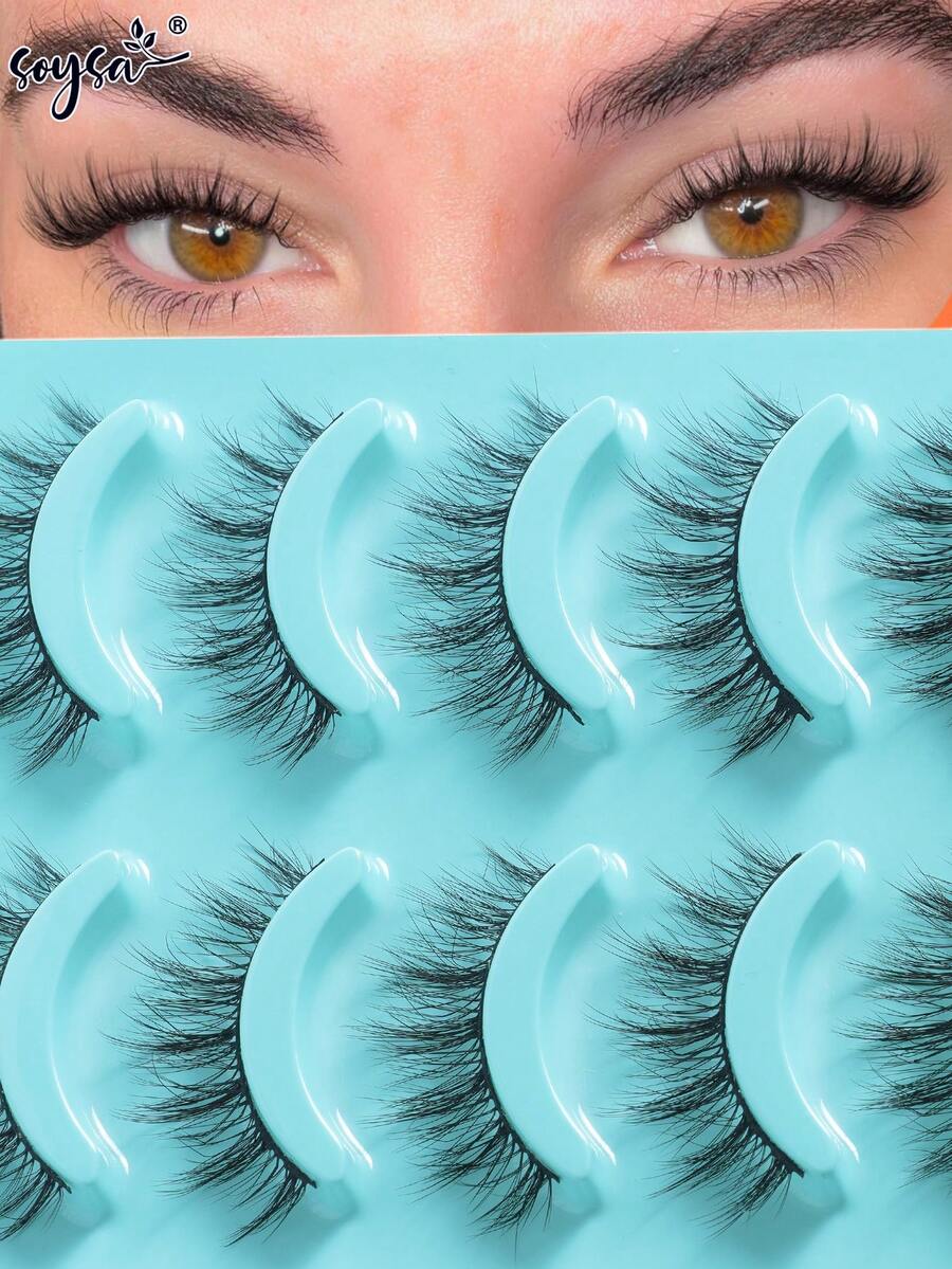 5 Pairs Manga Lashes Natural False Eyelashes Anime Lash 3D Volume Spiky Eyelashes Faux Mink Wispy Fluffy Cosplay Fake Lash Look Like Individual Cluster - Black - View 1