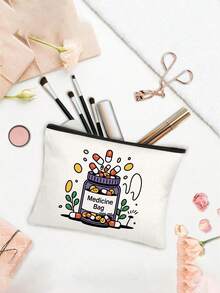 Medicine Bottle Print Storage Pouch Set With Clear Pouch Multi-Color, Makeup Cosmetic Organizer Travel Bag. Portable Multi-Functional Lightweight Design; Suitable For Travel, Daily Use, Hospital And Holiday Occasions; Ideal Holiday Or Birthday Gift For Women, Girls And Nurses - Multicolor - View 4
