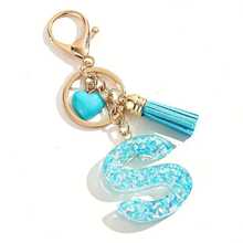 20pcs Random Style Letter Blue Heart Tassel Keychain Cute INS Style Bag Pendant Car Charm Accessory - one-size - View 10