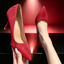 Women's Pointed Toe Stiletto High Heel Pumps, Textured Upper, Elegant High Heel Shoes For Daily Commute, Party, Formal Wear, Minimalist Graceful Pumps - Red - View 5