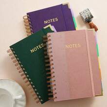 1pc A5 Large Hardcover Spiral Notebook, Coil Notebook, PU Leather Waterproof Cover, Luxury Gold Foil Scratch-Resistant Wear-Resistant, Large Capacity Thick Notebook, Academic Style, With Detachable Divider Page Index Tabs, Notebook Set - Multicolor - View 4