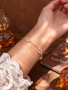 Vòng tay nữ dạng mảnh đính đá rhinestone hình mũi lợn phong cách sang trọng nhẹ nhàng, dây xích mảnh, 3 màu vàng/bạc/vàng hồng, thiết kế đính đá toàn bộ tinh xảo, trang sức cao cấp đa năng cho đi làm hàng ngày - Vòng tay kim cương - Xem 2
