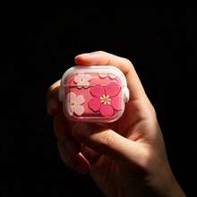 Minimalist Pink Flower Bluetooth Earphone Protective Case Compatible With Airpods 1/2/3/4/New 5th Gen Pro 1/2/3/4 All Models With Pendant - Clear - View 2