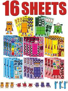 MASSDI 8 Sheets Math Building Blocks Children's Toy Stickers, Classroom Educational Interactive Toys, Number & Creature Building Block Face Stickers, Halloween Party Supplies, Christmas Season, Children's Birthday Gifts, Gift Bag Fillers, DIY Craft Activity Decoration Set - Multicolor - View 11