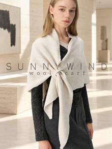 1pc Women's Solid Color Warm Versatile Commute Casual Wool Knit Triangle Scarf Shawl For Autumn/Winter Daily Use - Beige - View 5