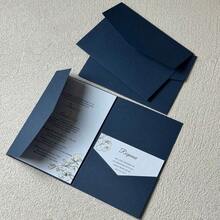 Tri-Fold Pocket Wedding Invitation Sleeves, Simple Invitation Envelopes For Engagement, Quinceañera, Baptism, Etc., DIY Invitations, 5*7 Inch Invitations, Pocket Invitations, Custom Invitations, Christmas Cards - Navy Blue - View 1