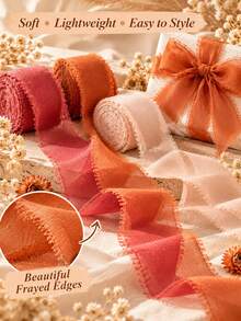 3 Rolls Chiffon Ribbon Set, Soft Frayed Edge Tulle Ribbon, Lightweight And Transparent Texture, Romantic Vintage Style Decorative Ribbon, Suitable For Gift Wrapping, Wedding Bouquets, Wedding Invitations, Party Decorations, DIY Crafts, Scrapbooking, And Halloween, Christmas, Birthday And Other Holiday Gift Wrapping Materials - Multiple Styles - View 8