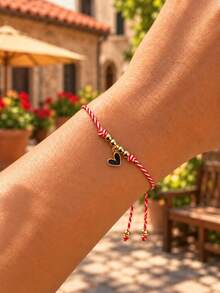 1 pièce Bracelet pendentif cœur en perles de cuivre minimaliste et à la mode, bracelet en perles de cuivre, bracelet tressé coloré, bracelet empilable, bracelet pour meilleure amie, bracelet de couple, bracelet d'ami, cadeau d'anniversaire, cadeau de famille, cadeau porte-bonheur, cadeau de la Saint-Valentin, cadeau d'anniversaire de mariage - Multicolore - Voir 2