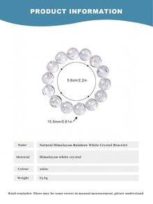 [VE]1pc Collectible Natural Himalayan White Crystal Rainbow Bracelet, Symbolizing Hope And Good Luck, Seeing Light Even In Low Moments. Suitable For Men And Women, Perfect For Work, Daily Wear, Commuting, Gifting, Natural Jewelry Color Random - 15mm - View 8
