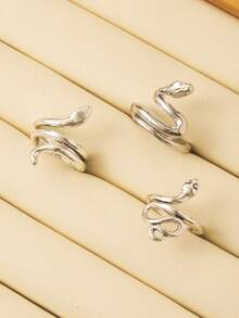 3pcs Minimalist Vintage Personalized Zinc Alloy Snake Open Ring For Men, Suitable For Daily Wear Jewelry Accessory, Holiday Gift Birthday Gift For Friends - Silver - View 4