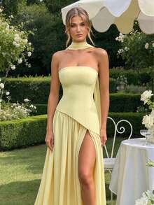 Women Long Dresses - Yellow - View 3