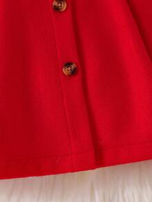 Baby Girl Autumn/Winter Red Overcoat, Double Layer Peter Pan Collar Plaid Trim Bow Single-Breasted A-Line Long Jacket - Red - View 5