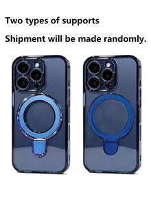 Luxury Electroplated Magnetic Stand Phone Case Compatible With IPhone 17 16 15 14 13 Pro Max 17Pro Magsafe Stand Base Transparent Protective Shell - Blue - View 4