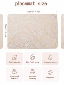 2-12pcs Gold Green Leaf Placemats, PVC Material Minimalist Style Foil Stamping Craft Vase Mat, Table Decor, Washable, Easy To Clean, Wipeable, Non-Slip, Heat Resistant, Table Mat, Suitable For Room Decoration, Home Table Decoration, Home Decor, Holiday, Party, Birthday, Wedding And Dinner - Multicolor - View 3