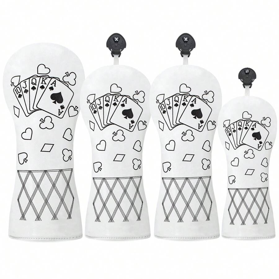 1PC Club Headcover, Line Art Playing Cards Pattern Club Head Cover For Driver, Fairway Wood, Hybrid - Multicolor - View 1