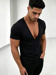 ZYNTH BALENO Men's Summer Fashion V-Neck Short Sleeve T-Shirt, Suitable For Outdoor Sports, Gym Workouts - Black - View 3