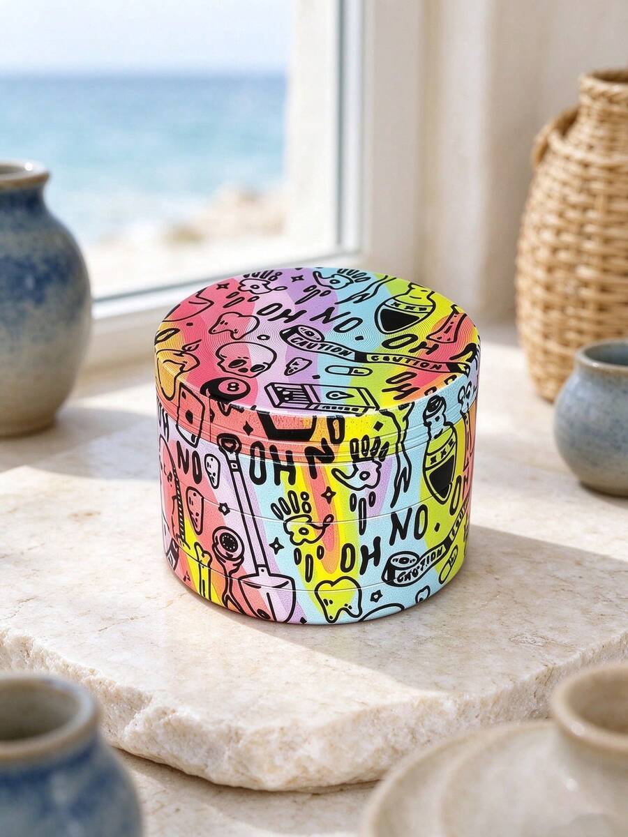 1PC New Rainbow Graffiti Personalized Grinder, Creative Printed Metal Herb Grinder, Niche Smoking Accessory - View 1