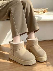 1. Botines de nieve plataforma para mujer, forro térmico, suela antideslizante, calzado cómodo para días fríos - Caqui - Ver 3