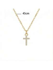 RAYQUEEN 1PC Stainless Steel Rhinestone White Cross Pendant Necklace For Women, Suitable For Daily Wear - Gold - View 4