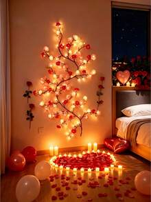 1 Rose Tree Lamp, USB-Powered Peach Blossom LED String Light, Realistic Garland, Warm Light Night Light, Plug-And-Play, Suitable For Indoor Home Decoration, Christmas, Bedroom, Living Room And Party Decoration - M3 Rose Vine Light - View 4