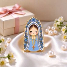 Cartoon Virgin Mary Enamel Pins, Floral Design Lapel Brooches, Cute Badges For Backpack Hat Clothes, Christian Religious Gift For Believers - Multicolor - View 8