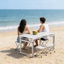 Folding Table And Chair Set, Foldable Handheld Table With Four Folding Stools, Lightweight & Easy To Store, Outdoor Picnic And Stall Table, Suitable For Camping, Markets And Casual Outdoor Dinners Mesa Plegable - Multicolor - View 5