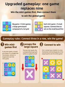 Fun Upgraded Tic Tac Toe Board Game. Made Of High-Quality ABS Plastic, Smooth Edges Won't Hurt Hands. Rich X/O Accessories, Suitable For Multi-Player Play, Helps Children Develop Strategic Thinking And Concentration. Perfect For Parent-Child Interaction And Friends Gathering, Comes In A Beautiful Gift Box, A Fun Educational Tabletop Game. - Multicolor - View 6