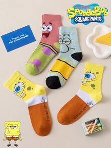 SpongeBob SquarePants 6/3/1 Pair SquarePants Men's Socks, Funny Cartoon Mid-Calf Socks, Winter - Multicolor - View 5