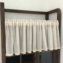 1pc Nordic Ins Style Solid Color Semi-Sheer Short Curtain, Linen Sheer Cafe Curtain, Rod Pocket Top Design For Easy Hanging, Suitable For Dining Room, Kitchen, Balcony, Entryway, Bay Window, Cafe And Home Decor - Cream White 1PC - View 4