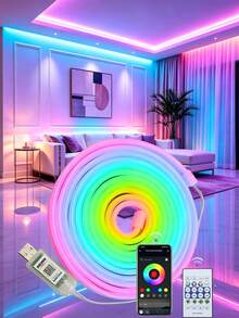 RGBIC LED Light Strip, Optional 39.37 In/196.85 In - Smart LED Bedroom Light, App/Remote Control, Color Changing Music Sync, Gaming Light Neon Strip For Bedroom, Indoor And Outdoor Decoration - Multicolor - View 3