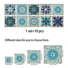 10pcs Vintage Mandala Floral Self-Adhesive Wall Stickers, Waterproof Oil-Proof Easy To Clean Removable Mosaic Wallpaper, Suitable For Old House Renovation, Home Decor, Kitchen, Bathroom, Living Room Wall Decoration, Desktop, Cabinet Door Decoration - Multicolor - View 4