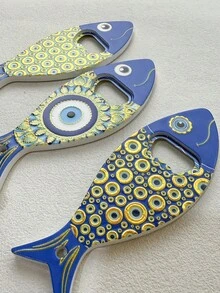 Ins Style Fashion Large Fish-Shaped Evil Eye Pattern Gold Foil Embossed Dual-Use Bottle Opener Refrigerator Magnet, Suitable For Home Decor, Daily Use And Holiday Gifts - Fish-shaped - View 7