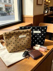 1pc Cute Polka Dot Pattern Cosmetic Pouch, Autumn Winter Storage Zipper Closure Makeup Bag, Spacious Interior Travel Toiletry Organizer Bag, Portable Soft Storage Pouch For Cosmetics, Skincare, Daily Small Personal Items, Christmas Gifts - Multicolor - View 10