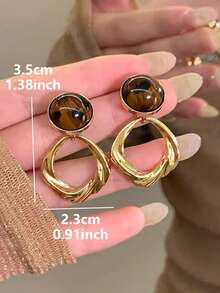 1 Pair Fashion Casual Resin Leopard Print Geometric Drop Earrings Suitable For Women's Daily Wear And Gatherings - Yellow Gold - View 5