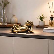 1pc Relaxing Healing Sleeping Frog Figurine, Vintage Brass Texture Design With Distressed Finish, Cute & Quirky Eye-Catching Style, Suitable For Multiple Scenes, Compact & Exquisite, Desktop Decor And Creative Niche Gift - A - View 6